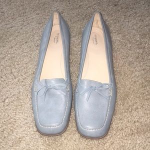 Vintage style baby blue leather loafers